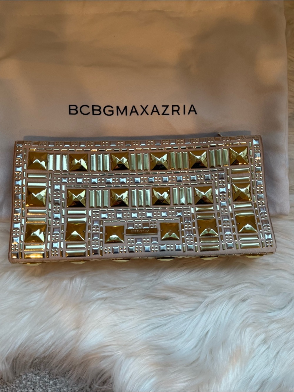 BCBGMAXAZRIA Gold Metallic Studded Clutch